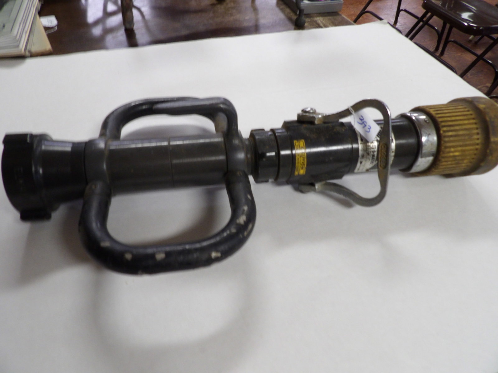 Elkhart Firehose Nozzle with Playpipe Handle: Vintage Elkhart Firehose Nozzle with Playpipe Handle. All measurements approximate. Please see photos for condition and details. Selling as is from 04281.