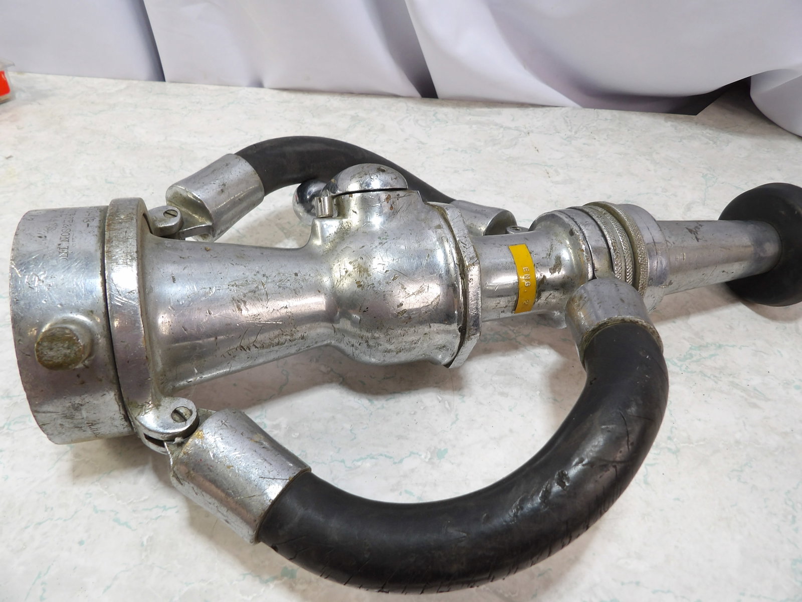 Vintage A. J. Morse Fire Nozzle with Handles: Vintage A.J. Morse Fire Nozzle with Handles. All measurements approximate. Please see photos for condition and details. Selling as is from 04281.
