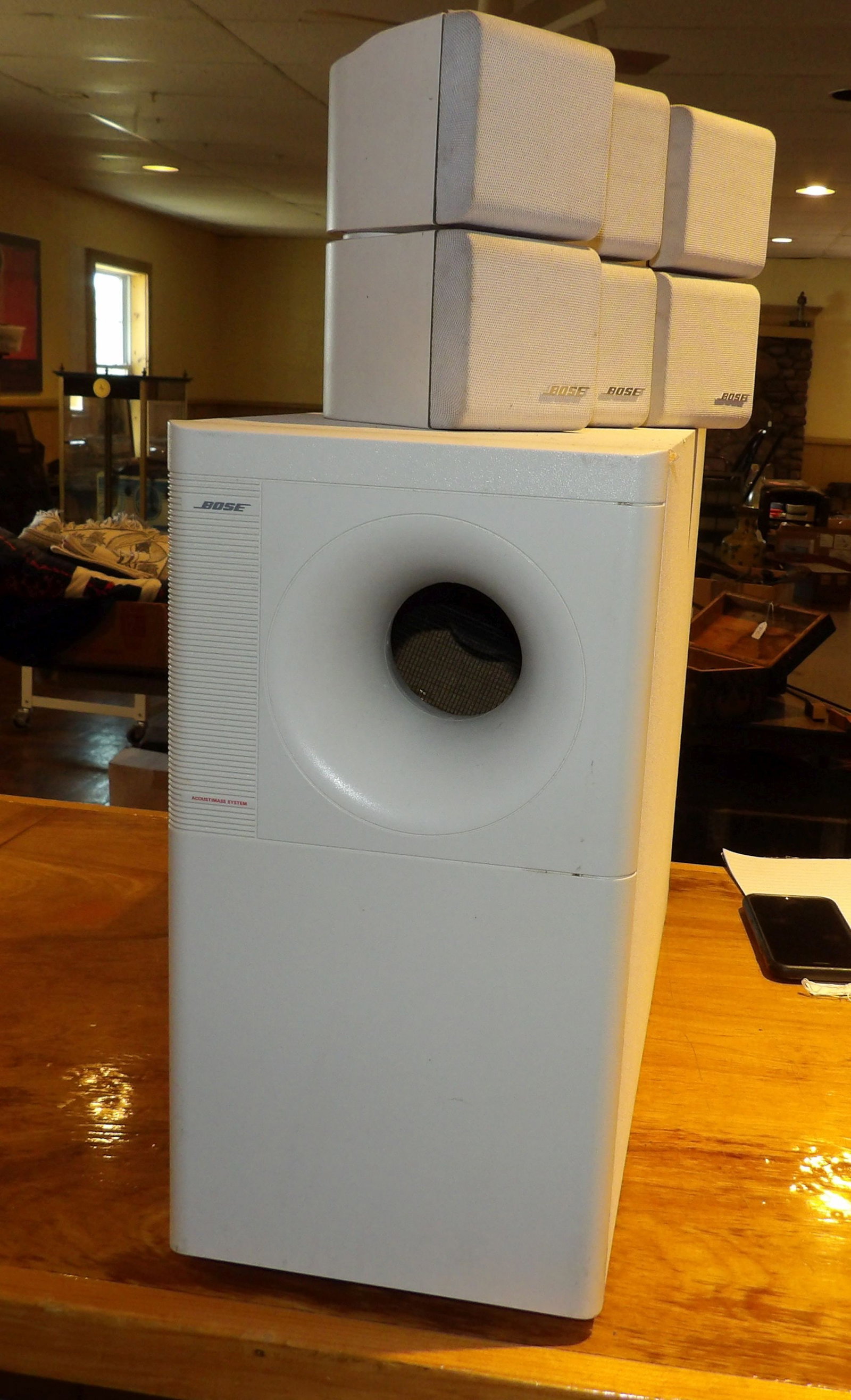 Bose Home Theater Speaker System: Bose Acoustimass 7 Home Theater Speaker System. All measurements approximate. Please see photos for condition and details. Selling as is from 04281.