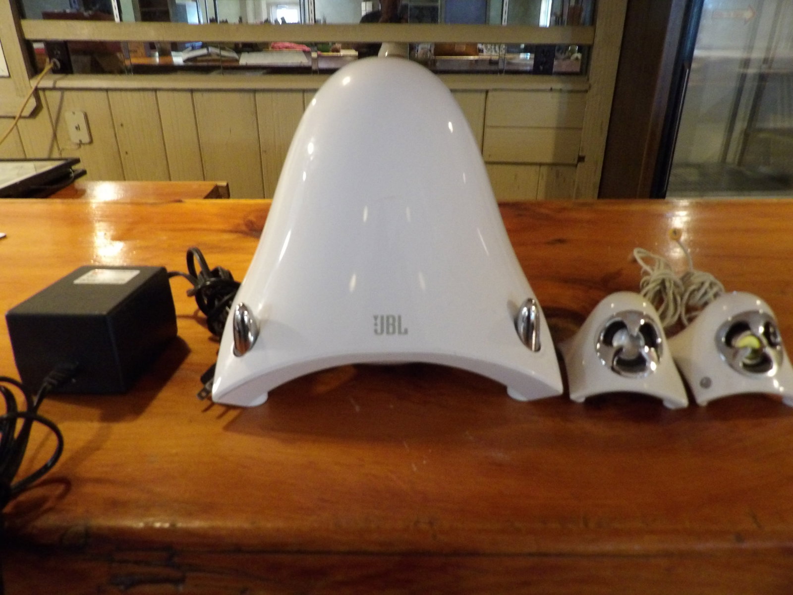 JBL 3 Piece Satellite Speakers and Sub-Woofer System: JBL Creature II 3 Piece Self-Powered Satellite Speakers and Sub-Woofer System. All measurements approximate. Please see photos for condition and details. Selling as is from 04281.