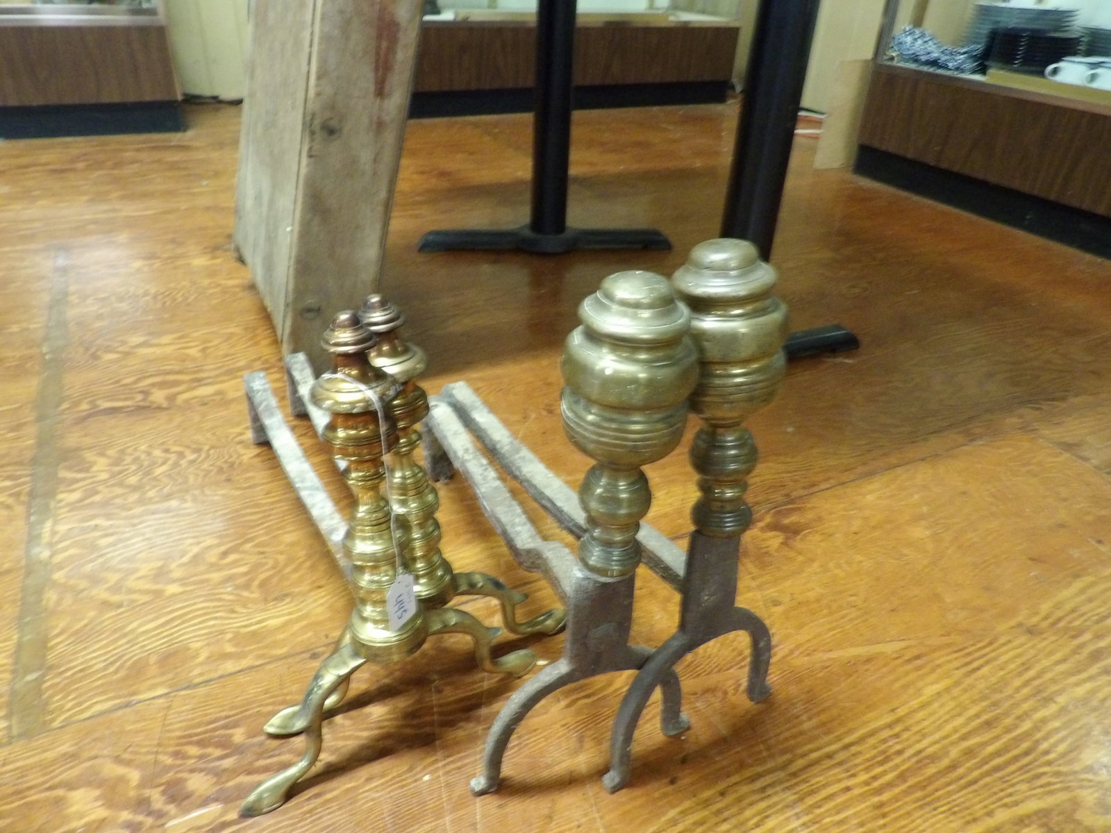 2 Pair of Brass Andirons: 2 Pair of Beautiful Brass Andirons. All measurements approximate. Please see photos for condition and details. Selling as is from 04281.
