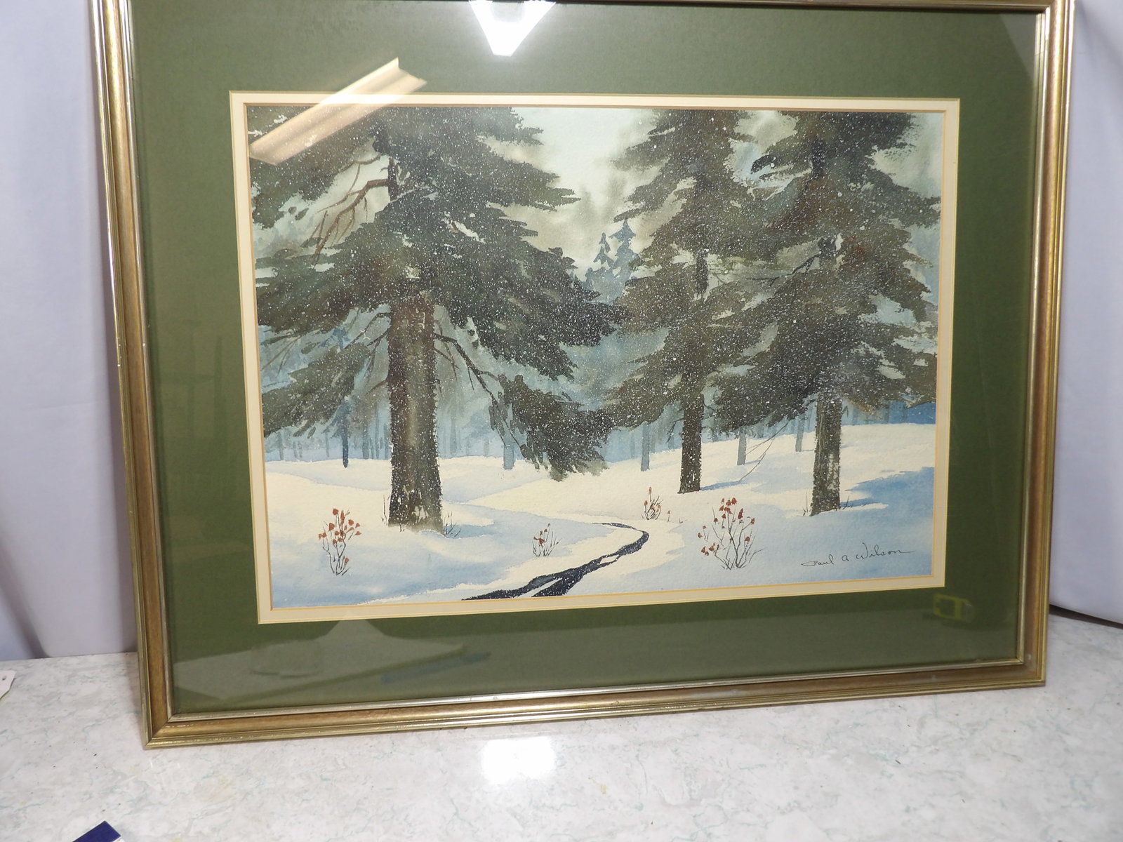 Original Winter Landscape Watercolor Painting by Paul A. Wilson: Original Watercolor Painting Winter Landscape, Signed by Paul A Wilson. 21"X 27". Along with LiveShip (handled by LiveAuctioneers), we also can have a local shipper package and ship your purchases. Ju