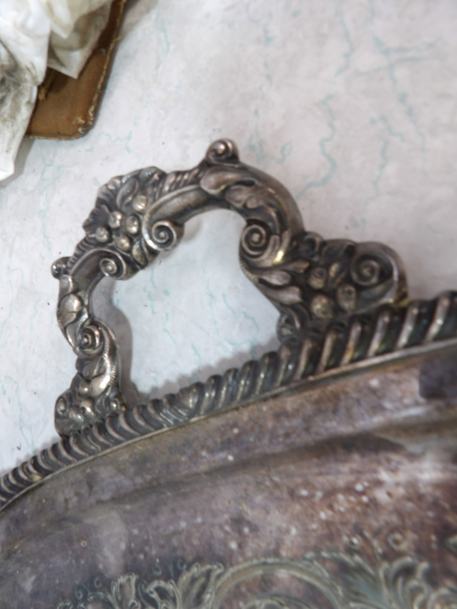 Ornated Silver Plated Rectangular Serving Tray - 2