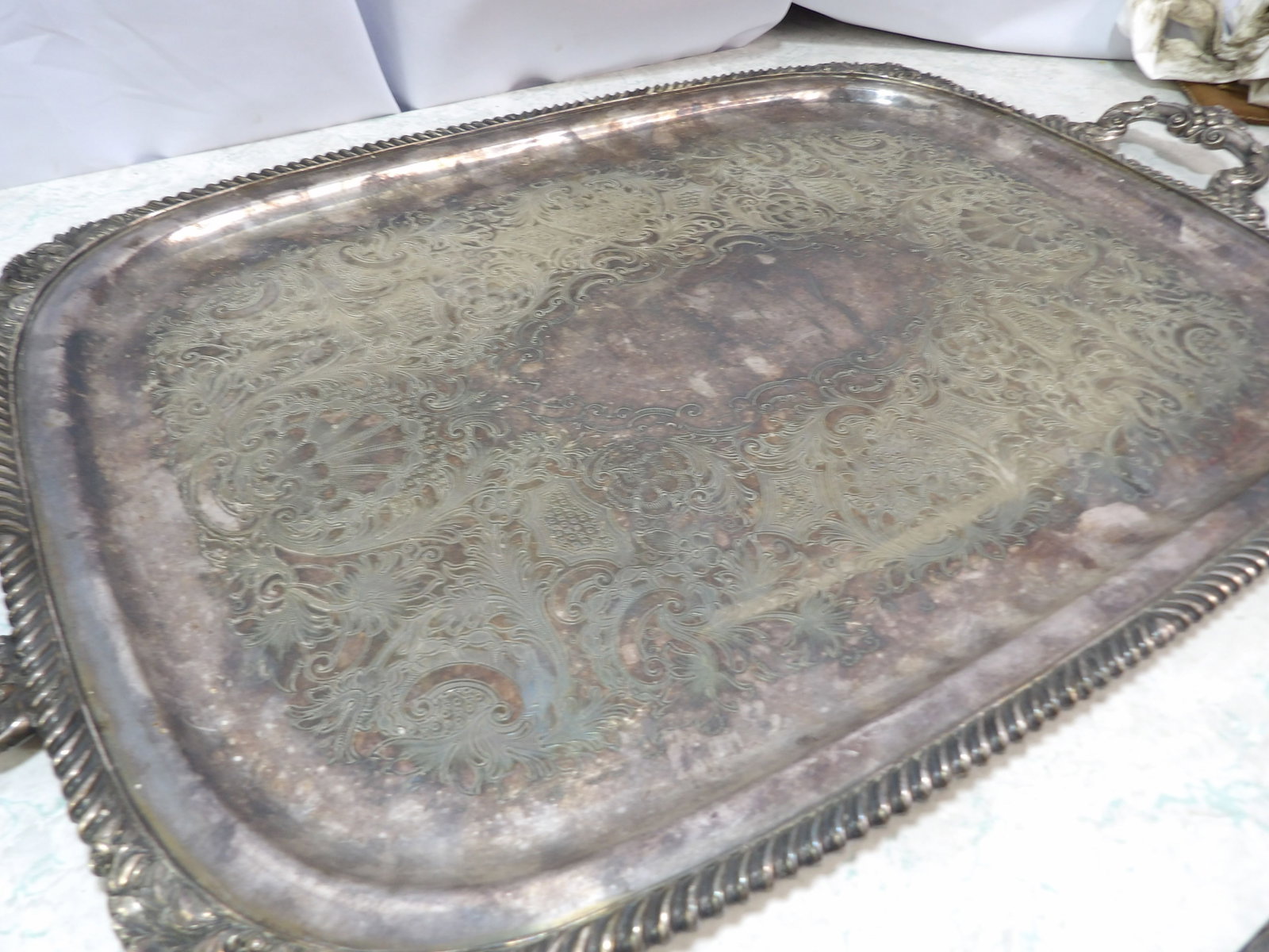 Ornated Silver Plated Rectangular Serving Tray - 3