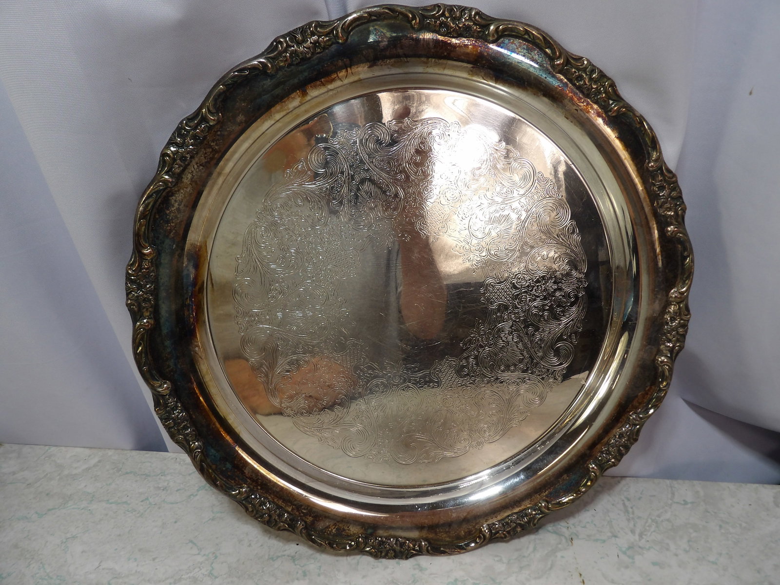 International Silver Plated Floral Etched Serving Tray (1 of 2)