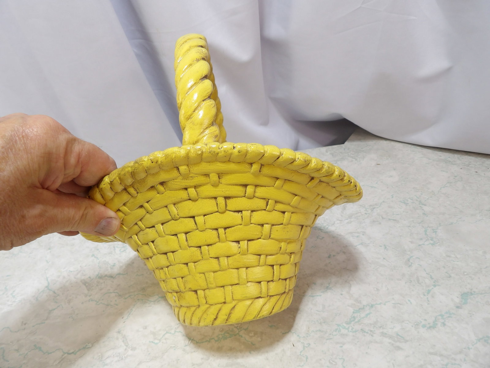 Yellow Glazed Ceramic Basket - 2