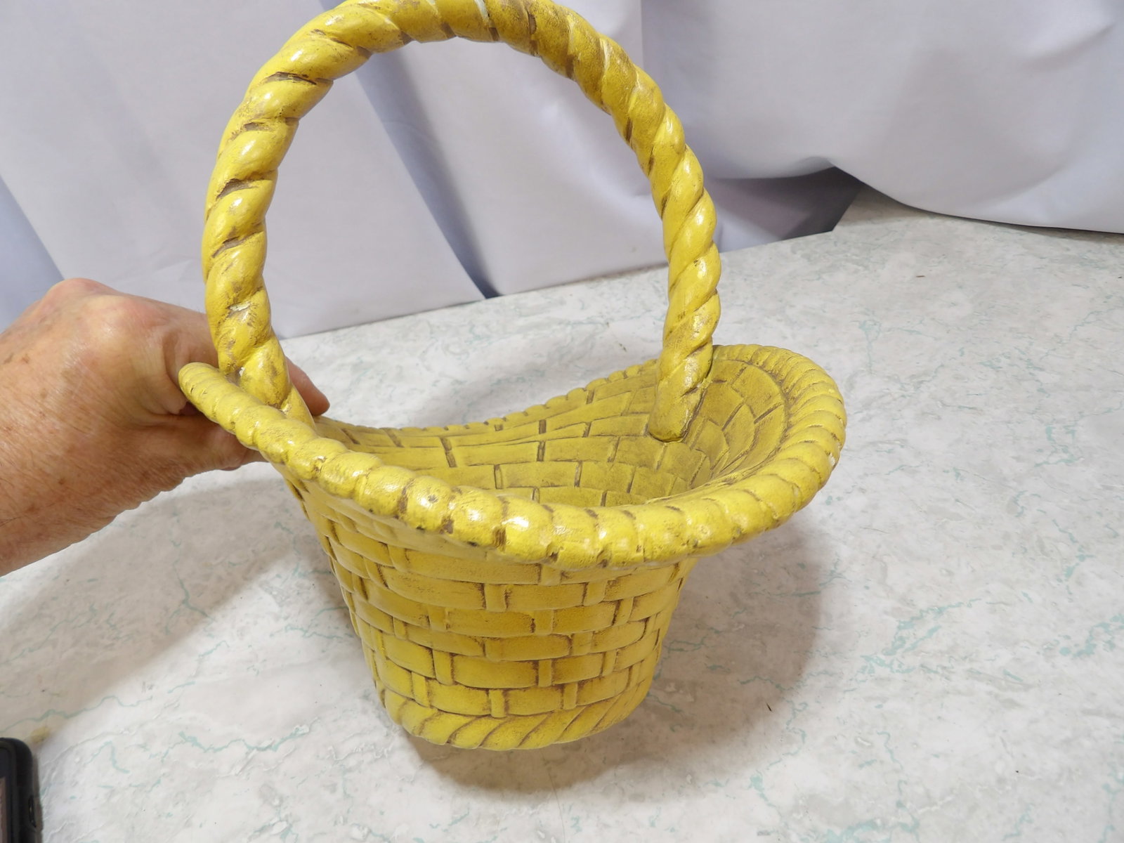 Yellow Glazed Ceramic Basket - 3