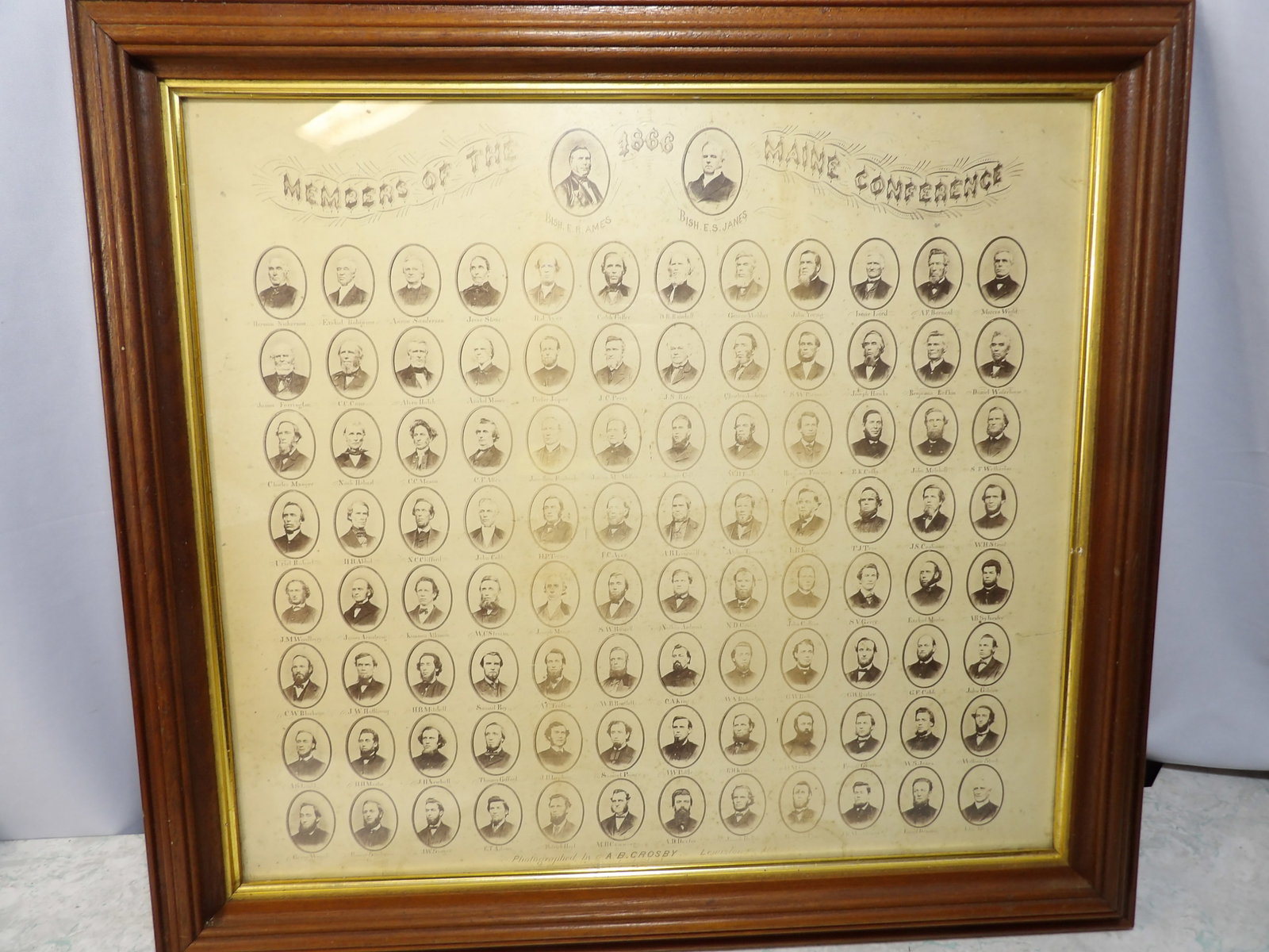 1866 Members of the Maine Conference Framed Montage: 1866 Members of the Maine Conference Framed Photographic Montage. 19" X 21". Along with LiveShip (handled by LiveAuctioneers), we also can have a local shipper package and ship your purchases. Just