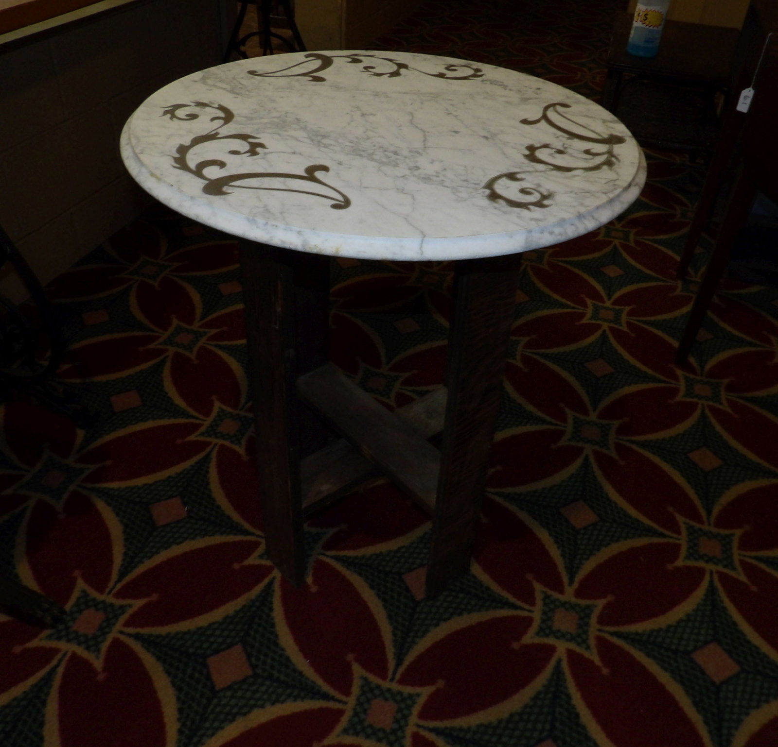 Round Marble Top Side Table with Scroll Inlay - 2