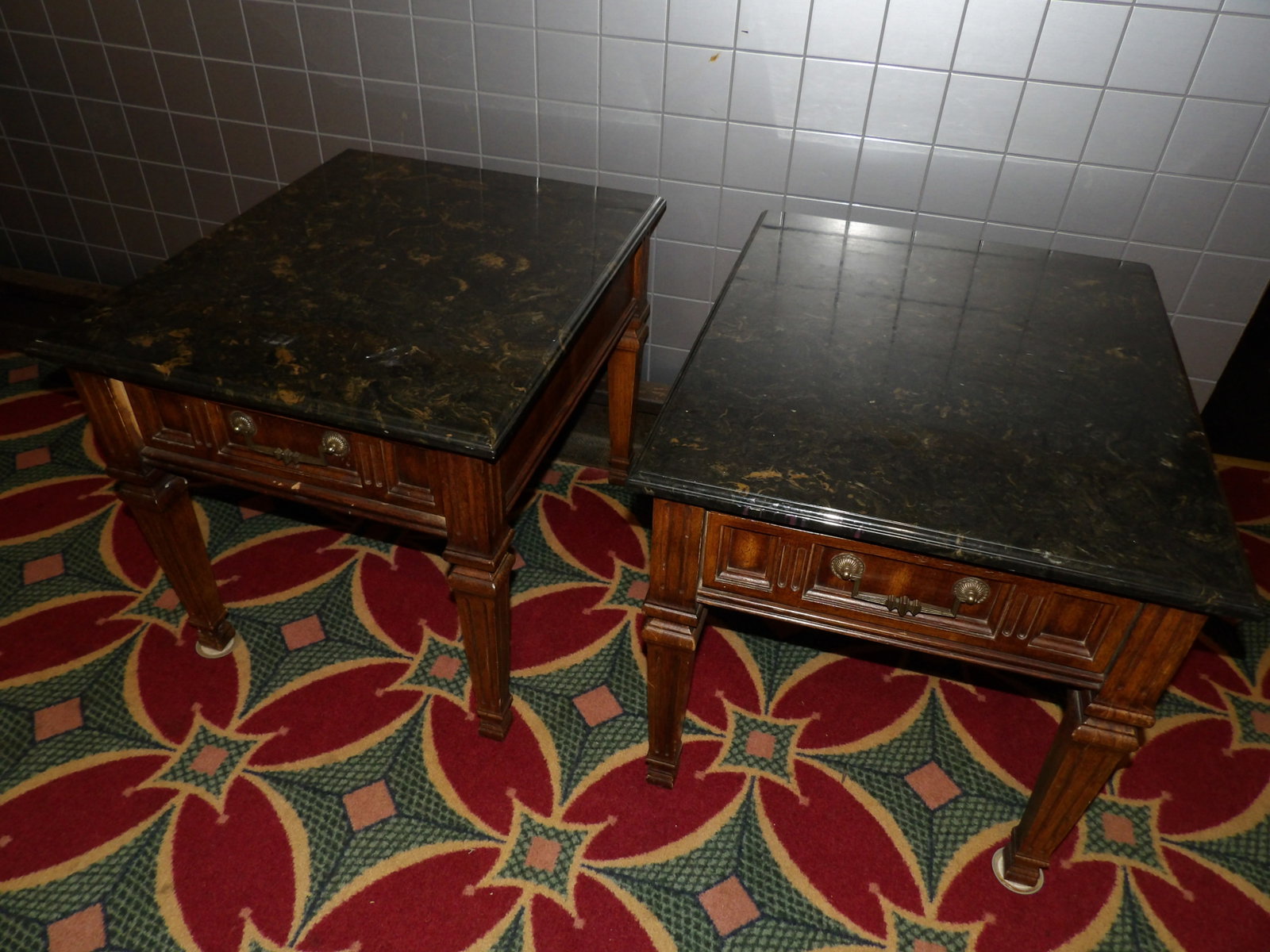 Pair of Neo-Classical Style Walnut Side Tables with Marble Tops (1 of 4)