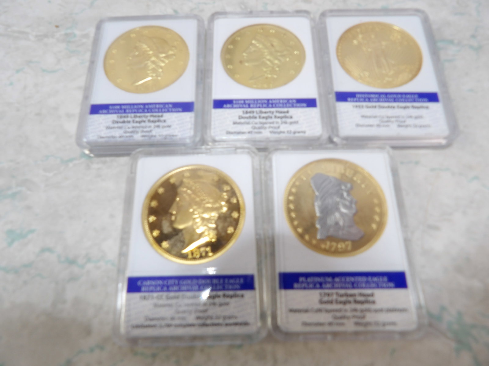 Collection of 5 American Mint Gold Eagle Replica Coins (1 of 4)