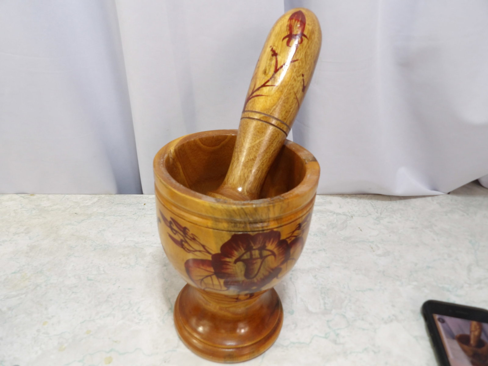 Hand Carved Wooden Mortar and Pestle (1 of 3)