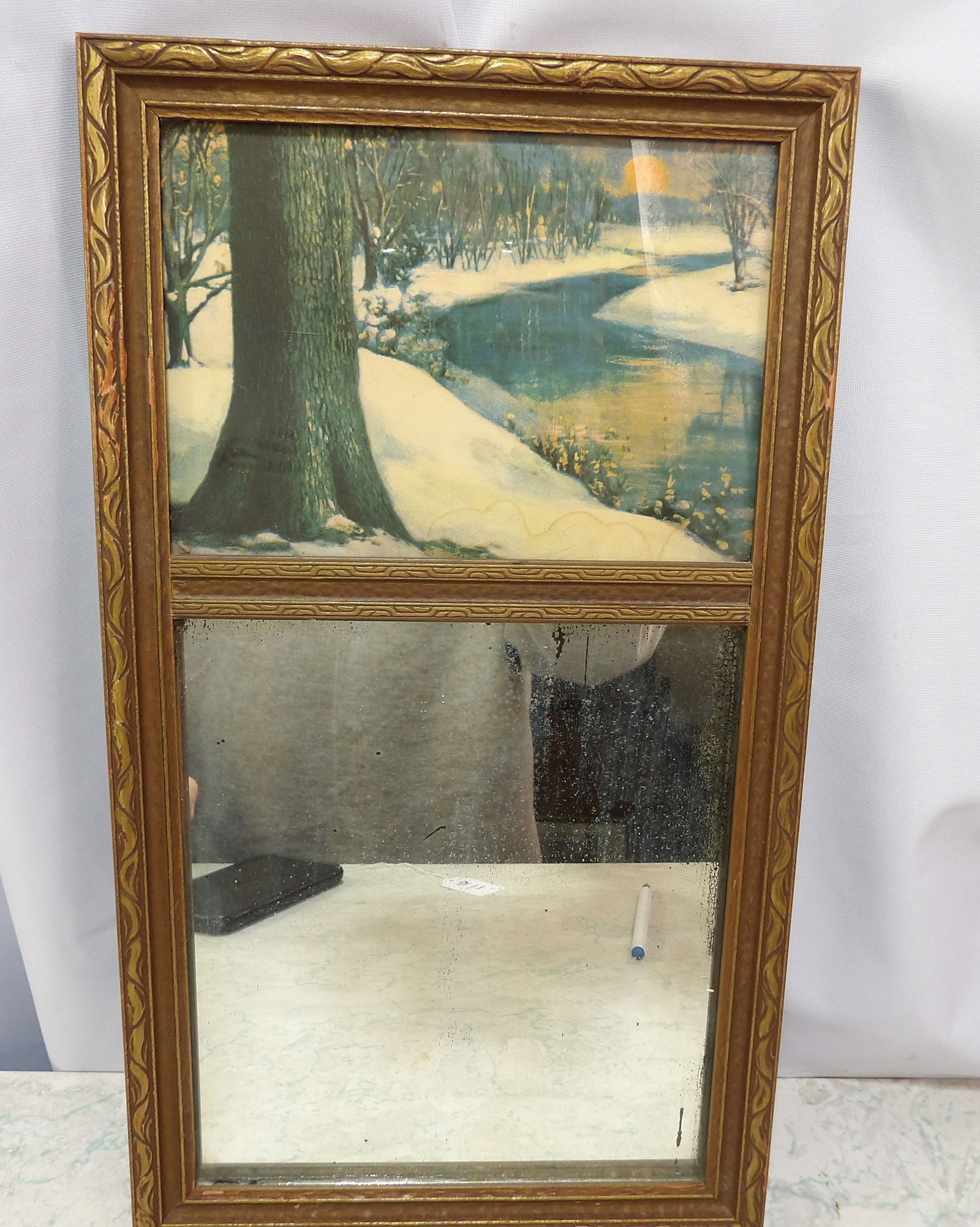 Reverse Painted Wood Framed Mirror with Winter Landscape (1 of 3)