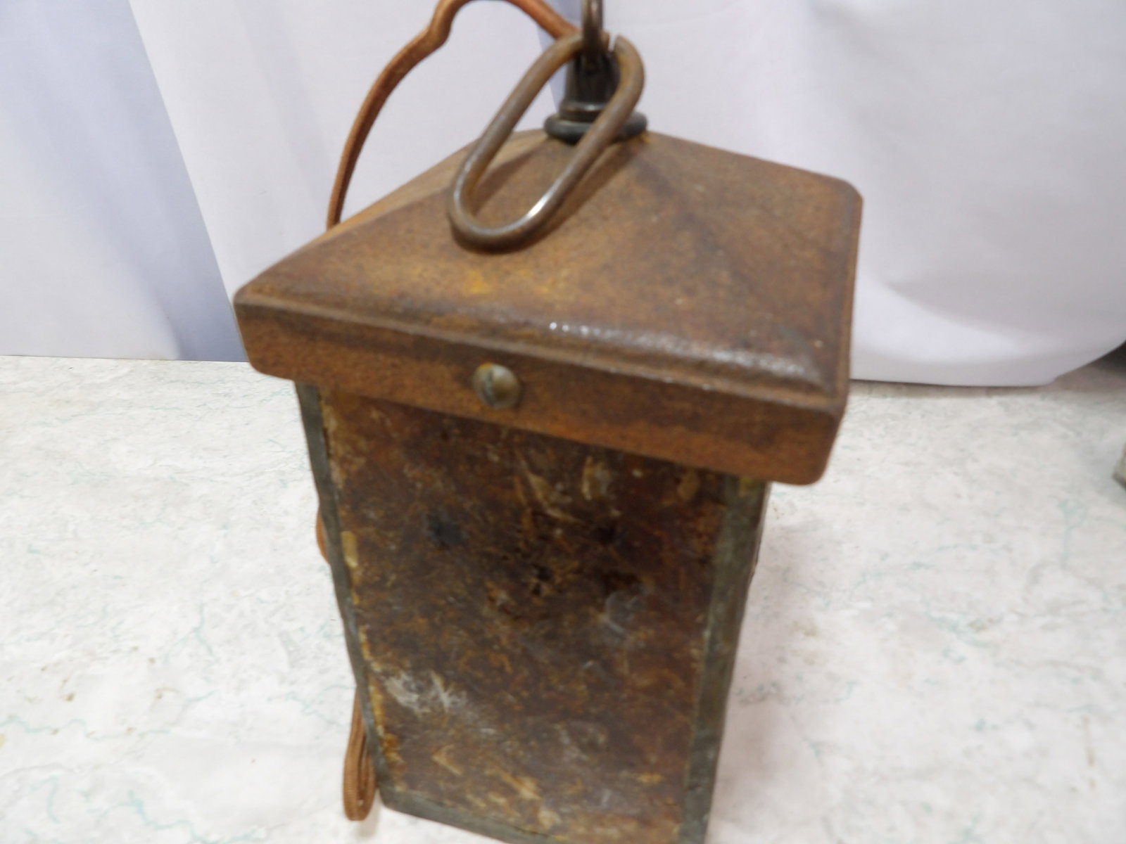 Industrial Iron and Mica Panel Hanging Lantern (1 of 4)