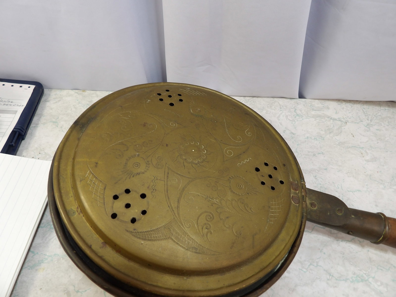 Embossed Brass Bed Warmer - 3