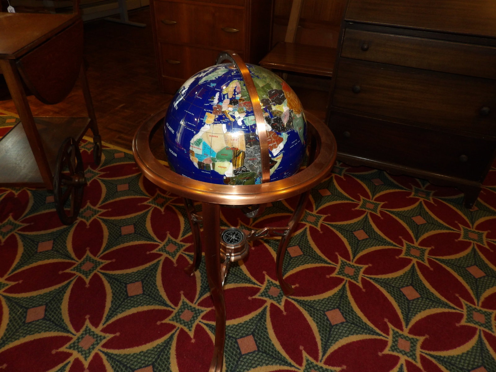 Gemstone World Globe on Copper Stand - 2