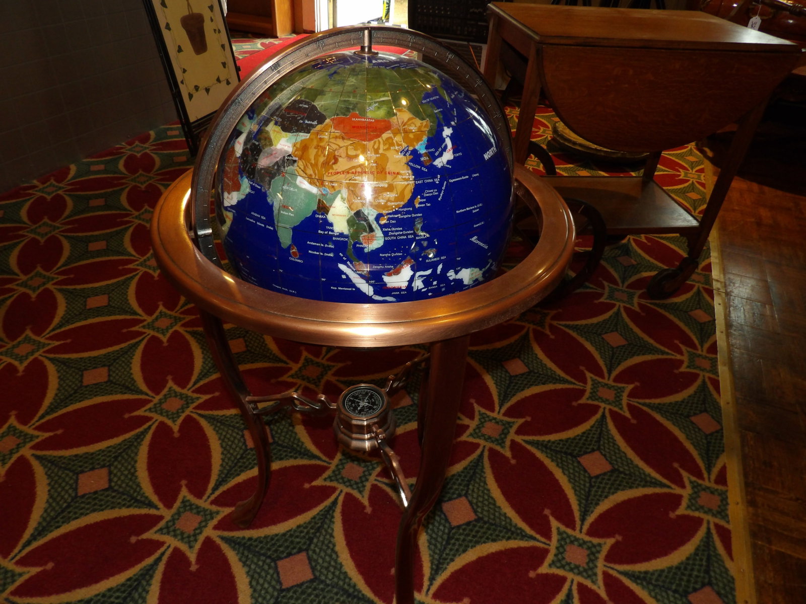 Gemstone World Globe on Copper Stand - 3