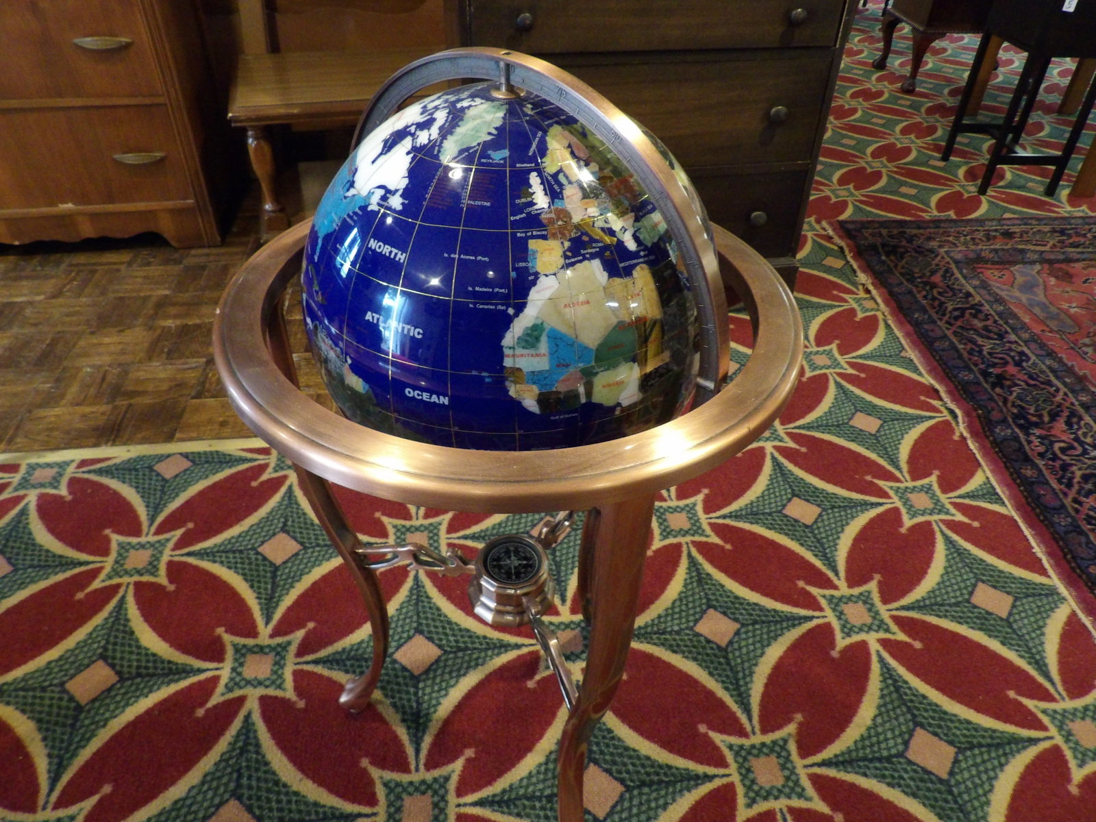 Gemstone World Globe on Copper Stand - 4