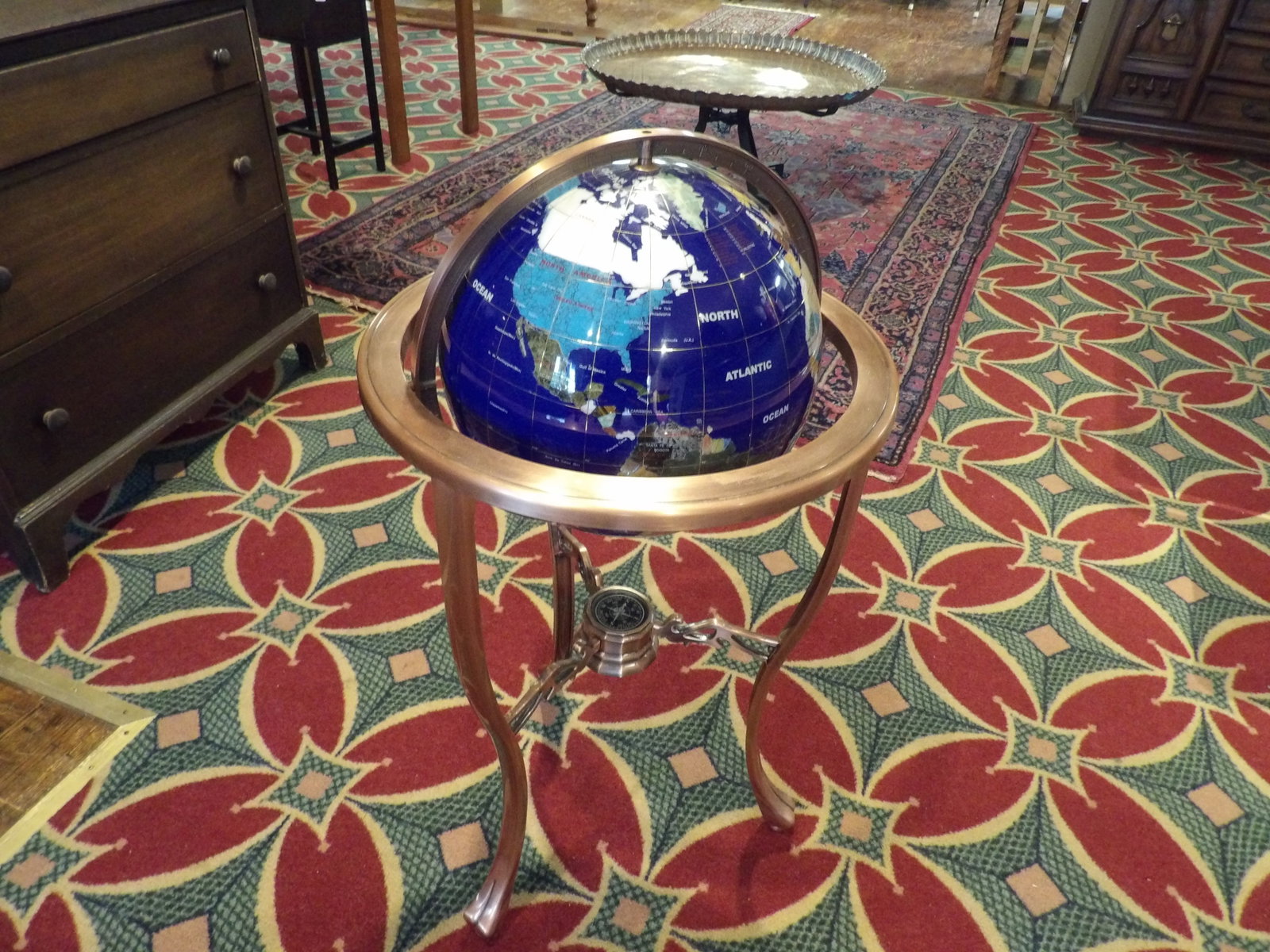 Gemstone World Globe on Copper Stand - 6