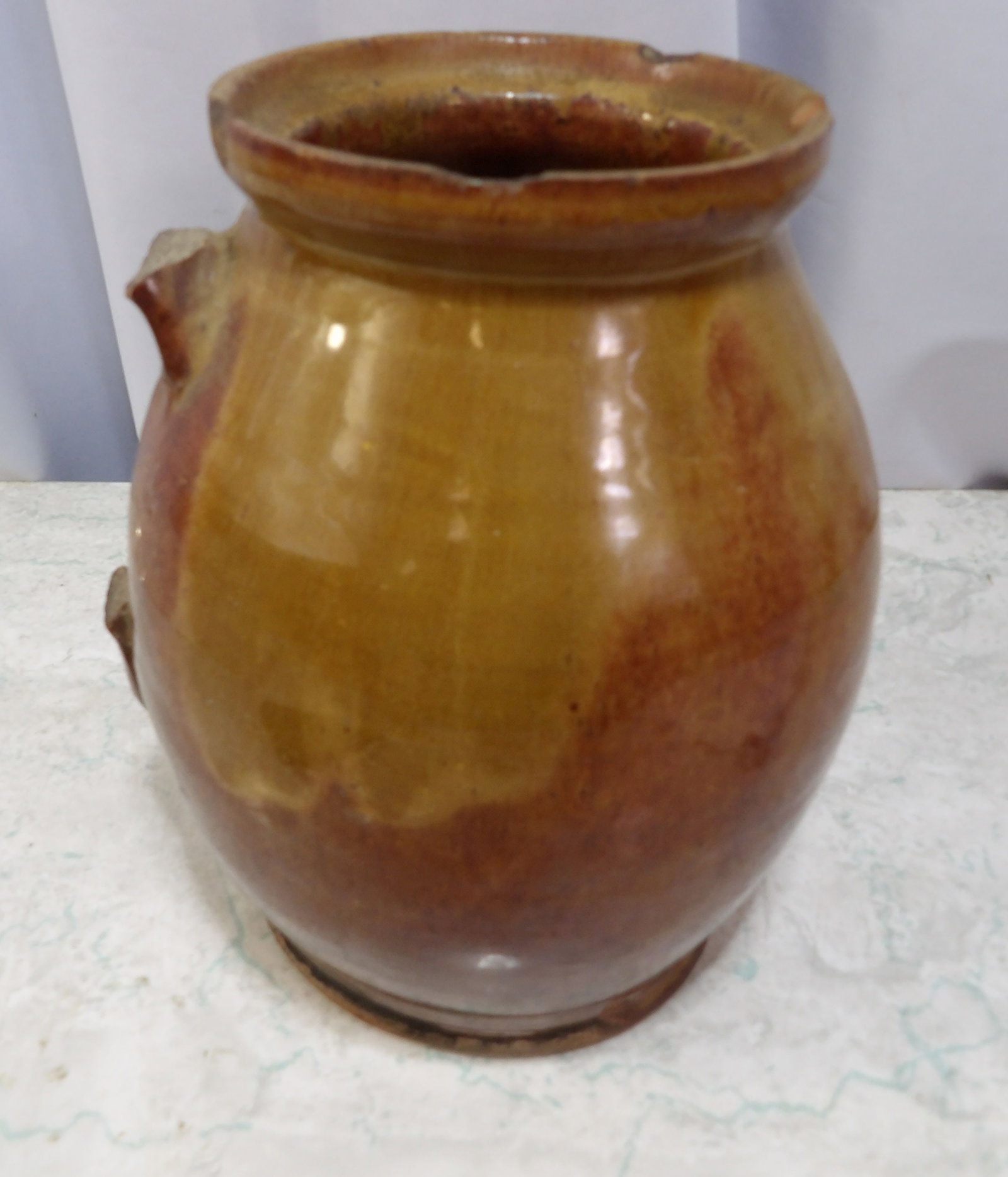 Glazed Earthenware Storage Jar: Antique Glazed Earthenware Storage Jar. Maine, Days Ferry. (Handle is missing.) Along with LiveShip (handled by LiveAuctioneers), we also can have a local shipper package and ship your purchases.