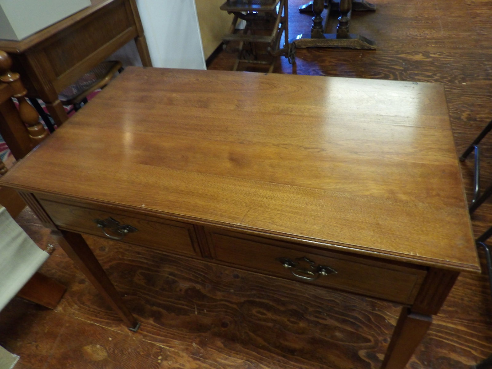 Vintage Walnut Two Drawer Writing Console Table - 2