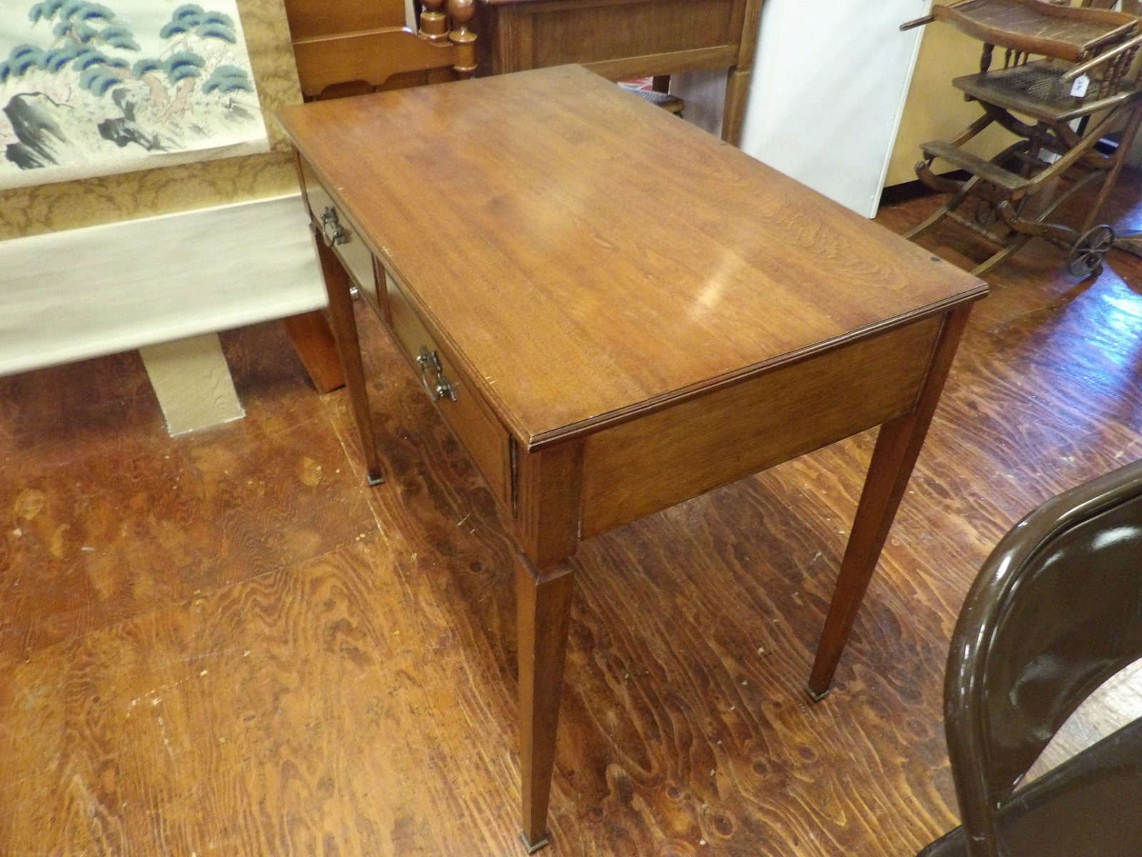 Vintage Walnut Two Drawer Writing Console Table - 3