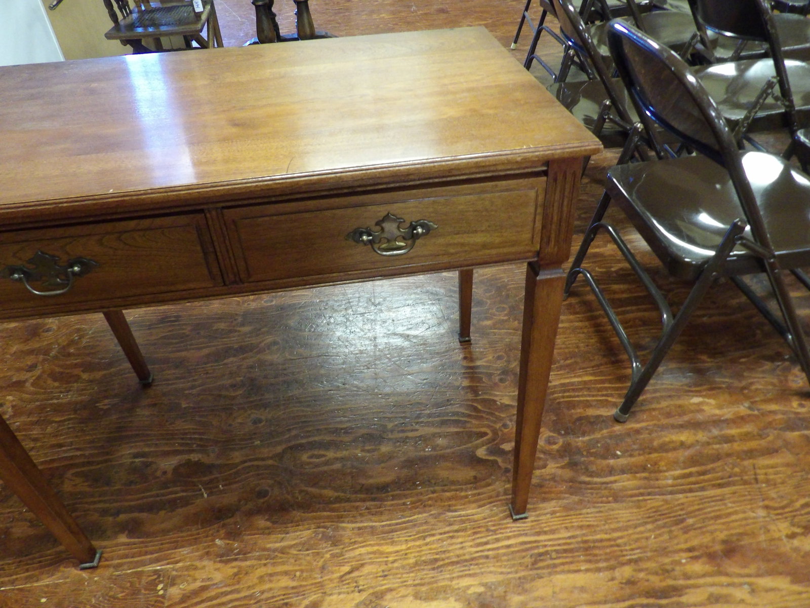 Vintage Walnut Two Drawer Writing Console Table - 4