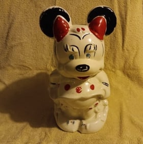 Old Vintage Cookie Jar Mickey & Minnie Mouse Turnabout By Leeds China 14 1/2" "I Do In-House Shippin