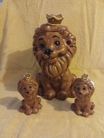 Old Vintage Cookie Jar Lion & Salt & Pepper Shakers By Twin Winton 13 1/4" "I Do In-House Shipping"