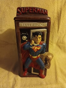 Old Vintage Cookie Jar Superman's In Telephone Both By California Original Co 13 1/2" Tall