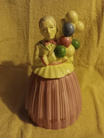 Old Vintage Cookie Jar Balloon Lady 12" Tall By Pottery Guild Co.1950/60s