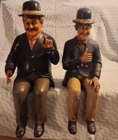Old Vintage Laurel & Hard Sitting Plaster Of Paris Statues 25 3/4" Tall 1980s "I Do In-House Shippin