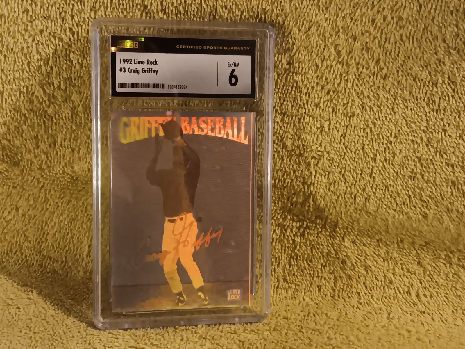 Old Vintage 1992 Lime Rock # 3 Graig Griffey Graded 6.0 By CSG 1034152024 "I Do In-House Shipping": Up for auction is a old vintage baseball card 1992 Lime Rock # 3 Craig Griffey graded a 6.0 by CSG 1034152022 and the Case has light scuff marks. Also check out the pictures they our part of the descr