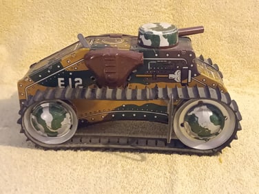 Tin Windup Marx E12 Tank 1950s 9 1/2" Long By 5 1/4" Tall By 5 1/4" Wide Working Condition "I Do In-