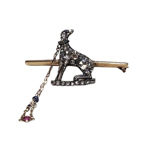 Victorian Diamond Dog Brooch with Sapphire Leash