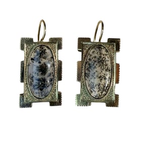 Victorian 14K Dendritic Moss Agate Framed Drop Earrings