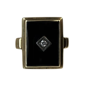 Art Deco 10K Onyx & Diamond Ring
