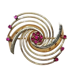 Retro Signed 18K Ruby Brooch, Italy