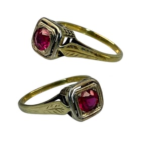 Antique Matched Pair of 14K Ruby Rings