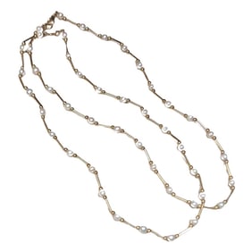 Matched Pair 14K Cultured Pearl Station Necklaces