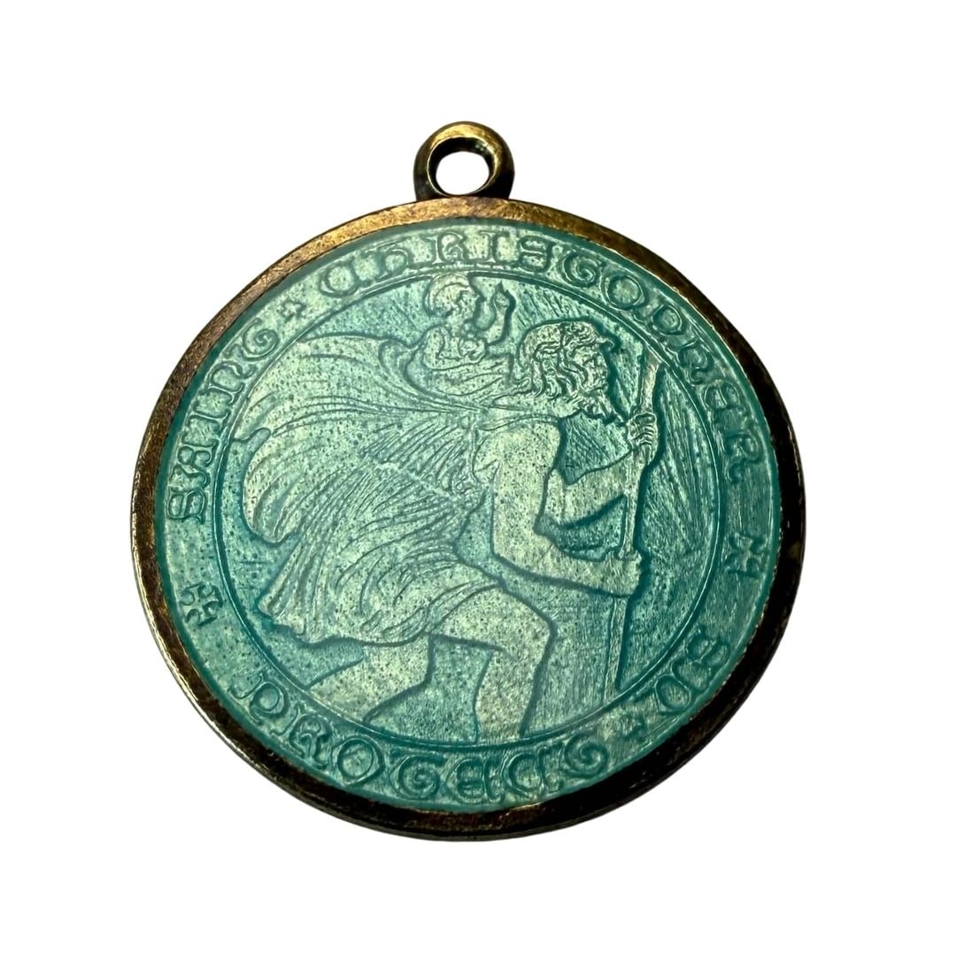 Antique 14K Enamel Saint Christopher Pendant (1 of 2)