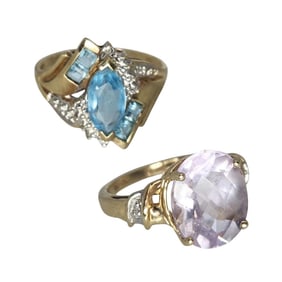 Set of Two 10K Gemstone & Diamond Rings