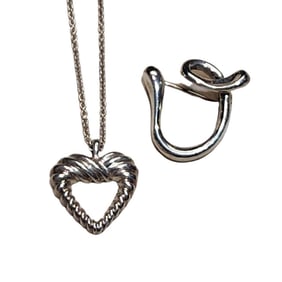 Tiffany & Co. Vintage Sterling Silver Twisted Heart Necklace & Elsa Peretti Initial Pin