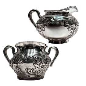 J. F. Fradley & Co. Art Nouveau Sterling Silver Creamer & Sugar Bowl