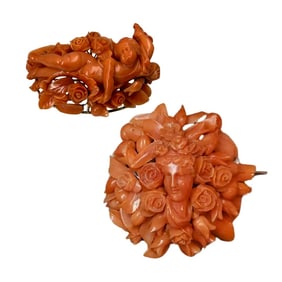 Set of Two Georgian Figural Coral Brooches
