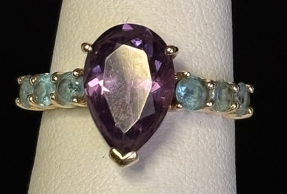 Gold Cocktail Ring with Amethyst and Citrine
