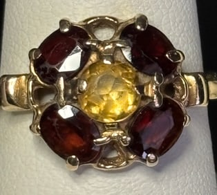 Gold Garnet Cluster Ring