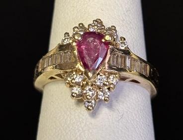 Gold Diamond and Ruby Cluster Ring