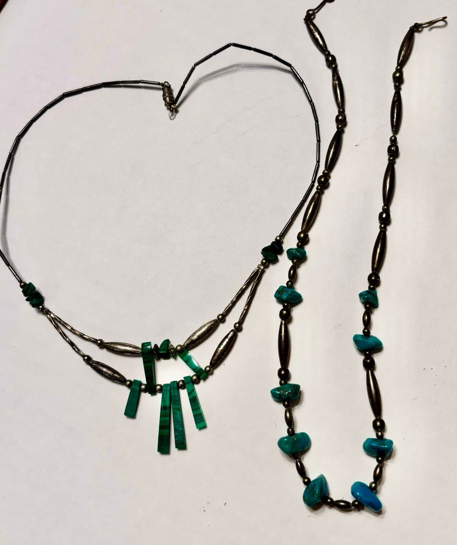 Turquoise and Malachite Necklaces: 2 Beautiful Turquoise and Malachite Necklaces