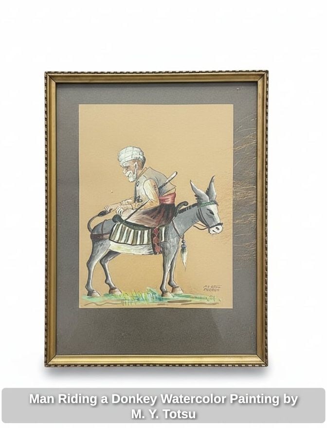 Man Riding a Donkey Watercolor Painting by M. Y. Totsu (1 of 2)